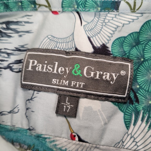 Paisley & Gray Mens Slim Fit Button Down Shirt Size Lg Crane Tree Mountain Print - Picture 2 of 6